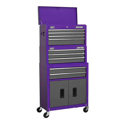 [AP2200BBCPSTACK] Sealey American PRO® Topchest, Mid-Box Tool Chest & Rollcab Stack 9 Drawer - Purple