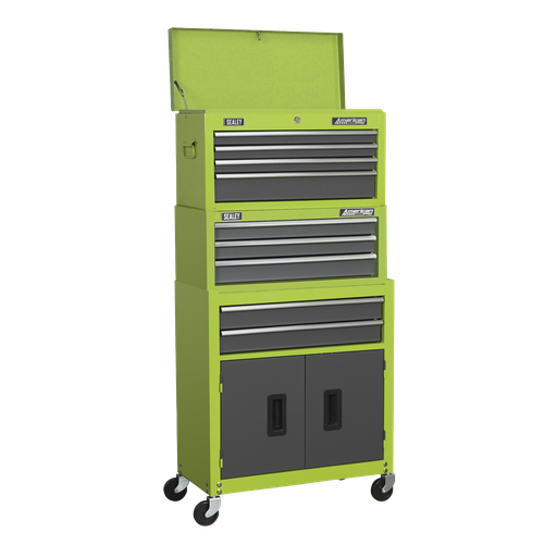 [AP2200BBHVSTACK] Sealey American PRO® Topchest, Mid-Box Tool Chest & Rollcab 9 Drawer Stack - Green