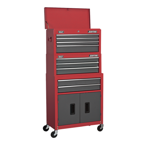 [AP2200BBSTACK] Sealey American PRO® Topchest, Mid-Box Tool Chest & Rollcab Stack 9 Drawer - Red