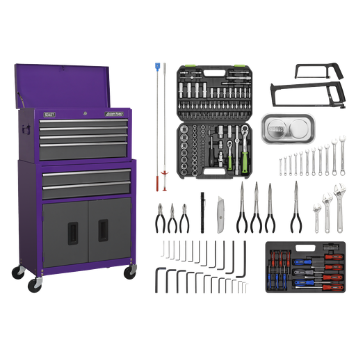 [AP2200COMBOCP] American PRO® Topchest & Rollcab Combination 6 Drawer with 170pc Tool Kit - Purple/Grey