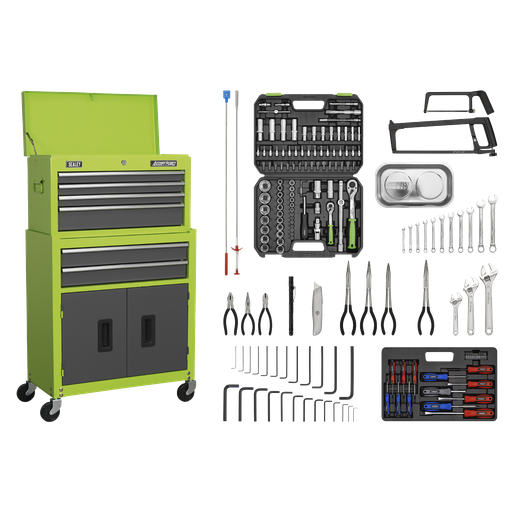 [AP2200COMBOHV] American PRO® Topchest & Rollcab Combination 6 Drawer with 170pc Tool Kit - Green/Grey