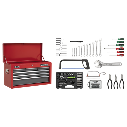 [AP2201BBCOMBO] American PRO® Topchest 6 Drawer with 98pc Tool Kit - Red/Grey