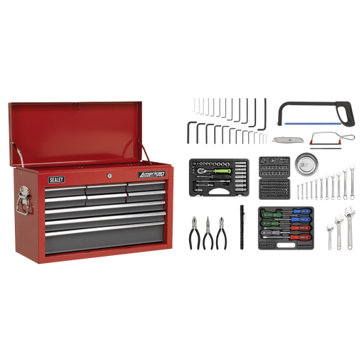 [AP22509BBCOMB] American PRO® Topchest 9 Drawer with 205pc Tool Kit - Red/Grey