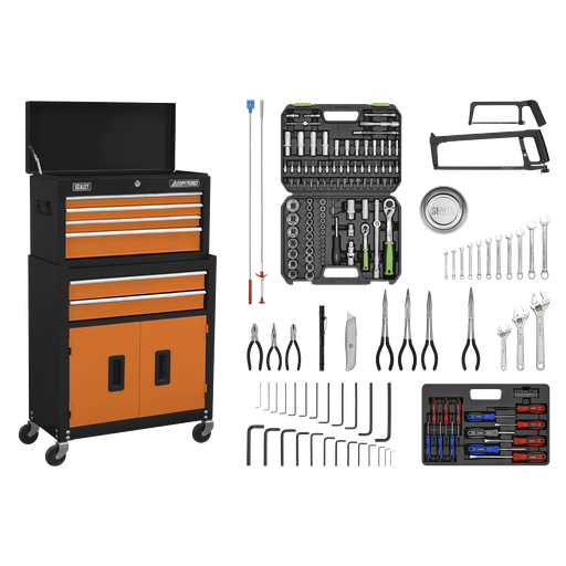 [AP22OCOMBO] American PRO® Topchest & Rollcab Combination 6 Drawer with 170pc Tool Kit - Orange/Black
