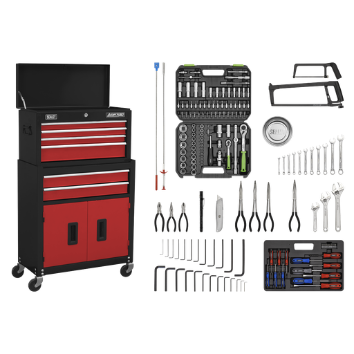 [AP22RCOMBO] Sealey American PRO® Topchest & Rollcab Combination 6 Drawer with 170pc Tool Kit - Red/Black