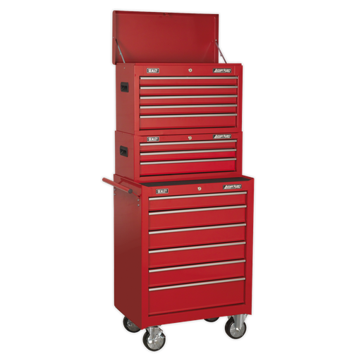 [AP22STACK] American PRO® Topchest, Mid-Box Tool Chest & Rollcab Stack 14 Drawer - Red