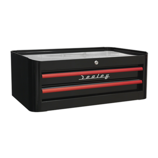 [AP28102BR] Premier™ Retro Style Mid-Box Tool Chest 2 Drawer - Black with Red Anodised Drawer Pulls