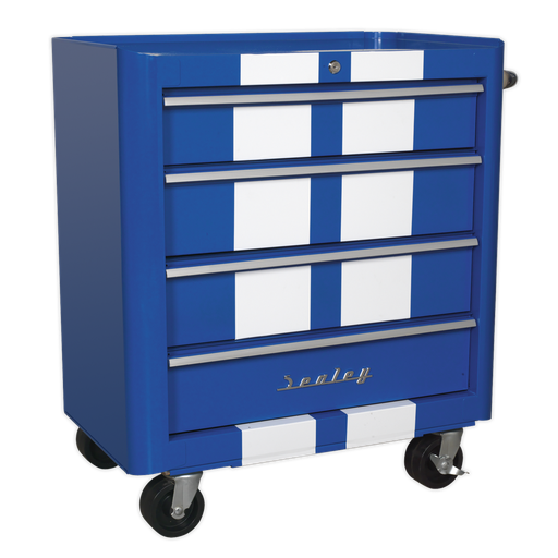 [AP28204BWS] Premier™ Retro Style Rollcab 4 Drawer - Blue with White Stripes