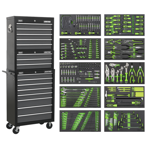 [AP35TBCOMBO] Sealey Tool Chest Combination 16 Drawer with Ball-Bearing Slides - Black/Grey & 398pc Tool Kit