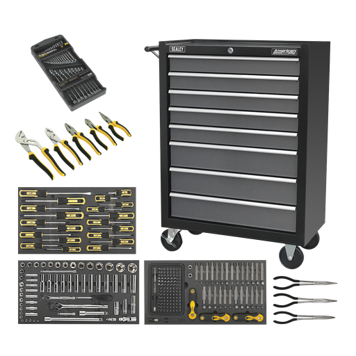 [AP35TBCOMBO3] Sealey Rollcab 8 Drawer with 145pc Tool Kit - Black/Grey