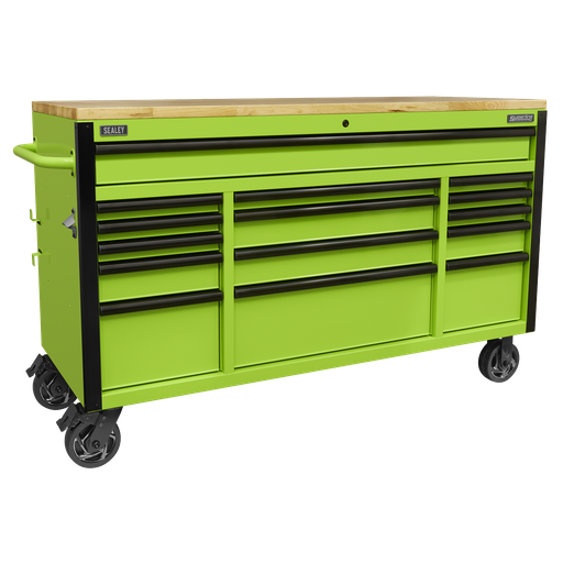 [AP6115BE] Sealey Superline PRO® Black Edition Mobile Trolley with Wooden Worktop 15 Drawer 1549mm