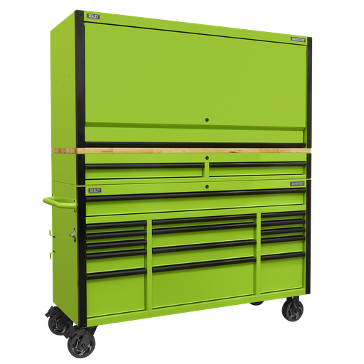 [AP6115BECOMBO1] Sealey Superline PRO® Black Edition Mobile Trolley with Wooden Worktop, Hutch & 2 Drawer Riser 15 Drawer 1549mm