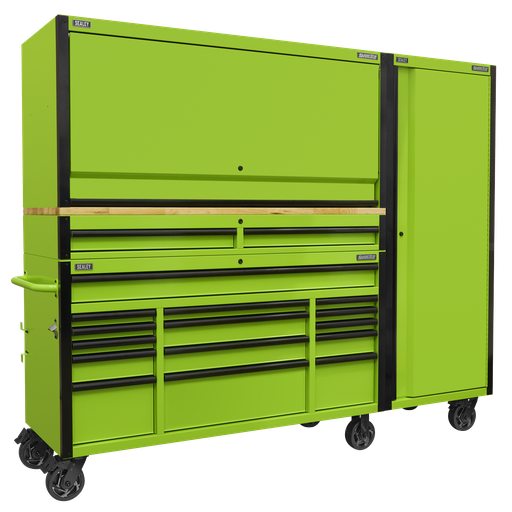 [AP6115BECOMBO2] Sealey Superline PRO® Black Edition Mobile Trolley with Wooden Worktop, Hutch, 2 Drawer Riser & Side Locker 15 Drawer 1549mm