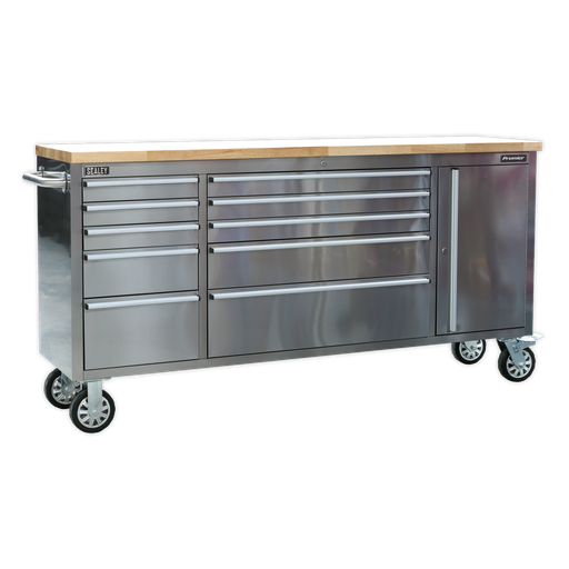 [AP7210SS] Sealey Premier™ Mobile Stainless Steel Tool Cabinet & Cupboard 10 Drawer