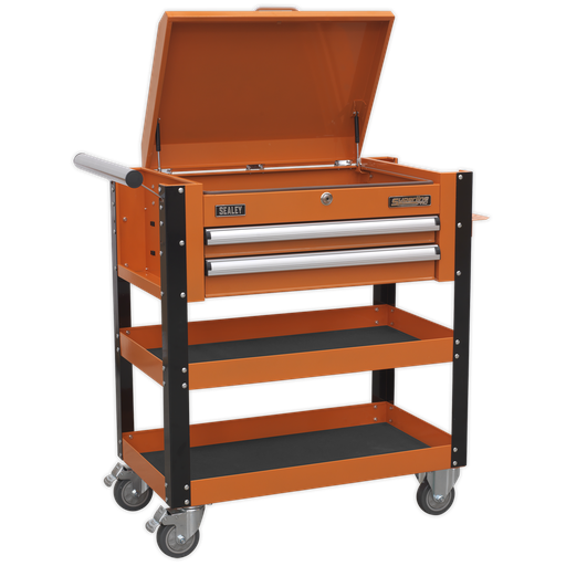 [AP760MO] Superline PRO® Heavy-Duty Mobile Tool & Parts Trolley with Lockable Top & 2 Drawers - Orange