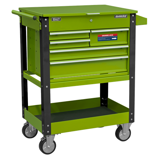 [AP890MHV] Sealey Superline PRO® Heavy-Duty Mobile Tool & Parts Trolley with 5 Drawers and Lockable Top - Hi-Vis Green