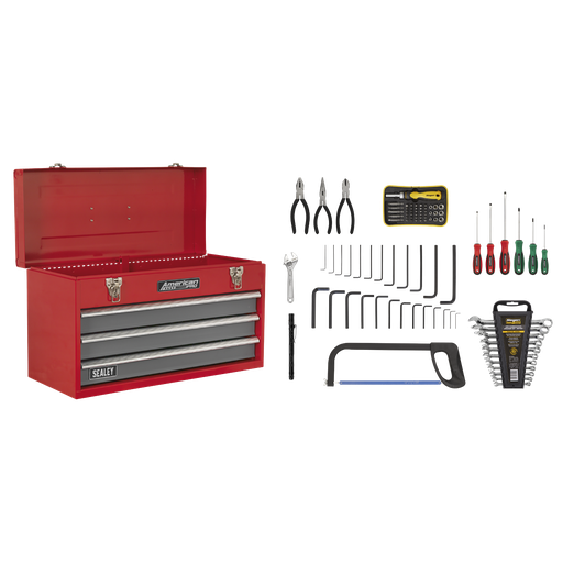 [AP9243BBCOMBO] Sealey American PRO® Tool Chest 3 Drawer with 93pc Tool Kit - Red/Grey