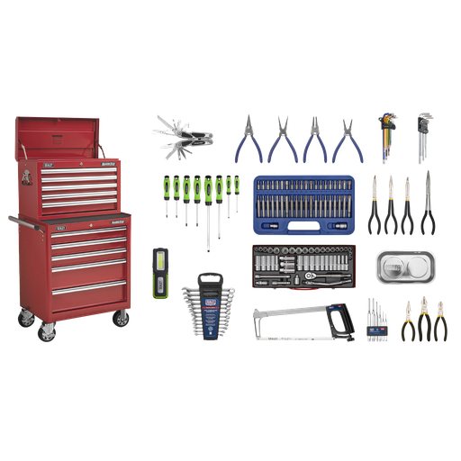 [APCOMBOBBTK55] Superline PRO® Topchest & Rollcab Combination 10 Drawer with 148pc Tool Kit - Red