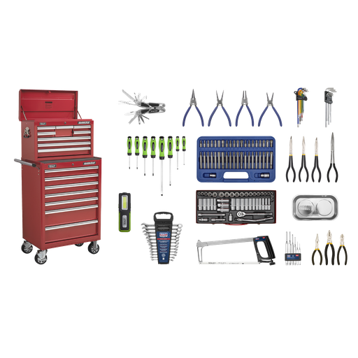 [APCOMBOBBTK57] Sealey Superline PRO® Topchest & Rollcab Combination 15 Drawer with 148pc Tool Kit - Red