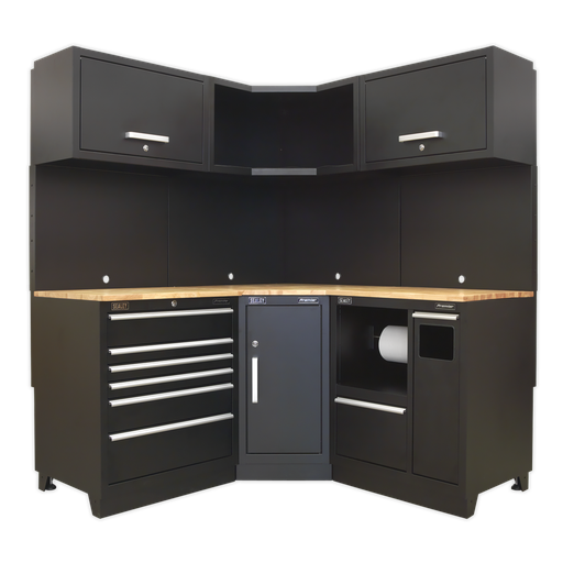 [APMSCOMBO6W] Sealey Premier™ Corner Storage System with Hardwood Worktop 1.7m
