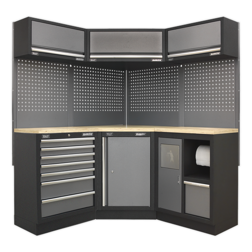 [APMSSTACK08W] Sealey Superline PRO® Corner Storage System with Wood Worktop 1.