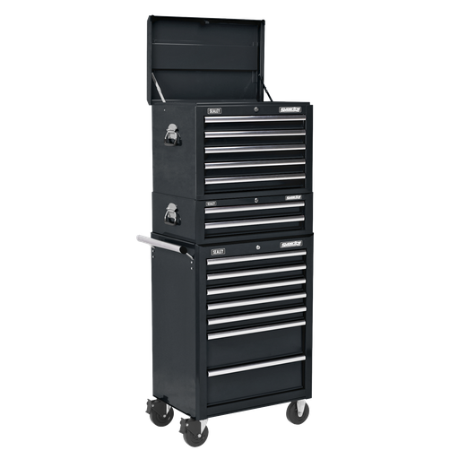 [APSTACKTB] Sealey Superline PRO® Topchest, Mid-Box Tool Chest & Rollcab Combination 14 Drawer - Black
