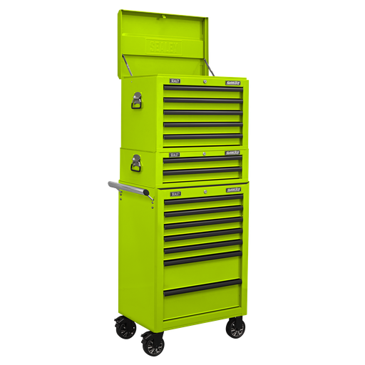 [APSTACKTHV] Superline PRO® Topchest, Mid-Box Tool Chest & Rollcab Combination 14 Drawer - Green