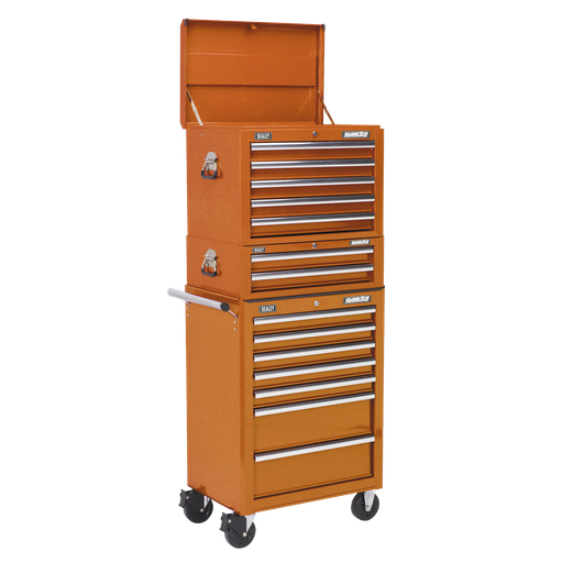 [APSTACKTO] Sealey Superline PRO® Topchest, Mid-Box Tool Chest & Rollcab Combination 14 Drawer - Orange