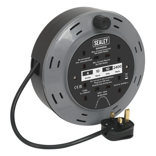 [BCR10B] Sealey 10m Cassette Type Cable Reel with Thermal Trip 4 x 230V