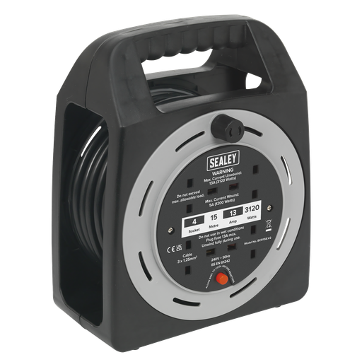 [BCR15CB] Sealey 15m Box Type Cable Reel with Thermal Trip 4 x 230V