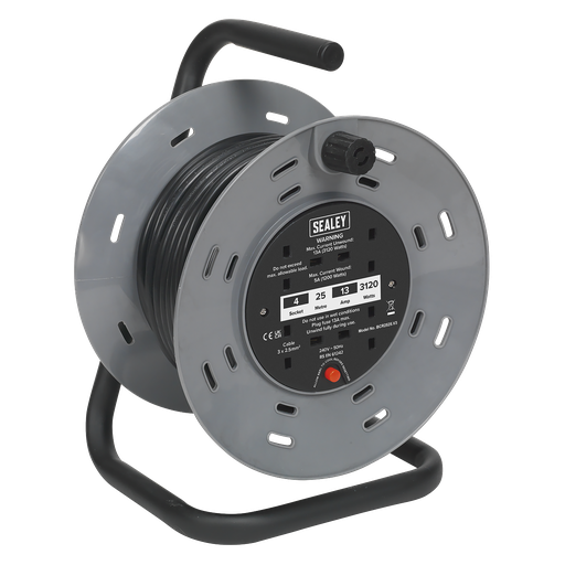 [BCR2525] Sealey 25m Cable Reel with Thermal Trip 4 x 230V