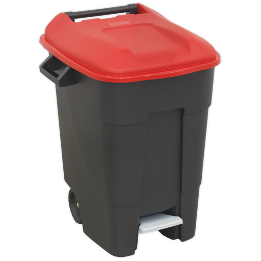 [BM100PR] Sealey Refuse/Wheelie Bin with Foot Pedal 100L - Red