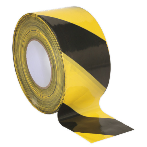 [BTBY] Sealey Non-Adhesive Hazard Warning Barrier Tape 80mm x 100m - Black/Yellow