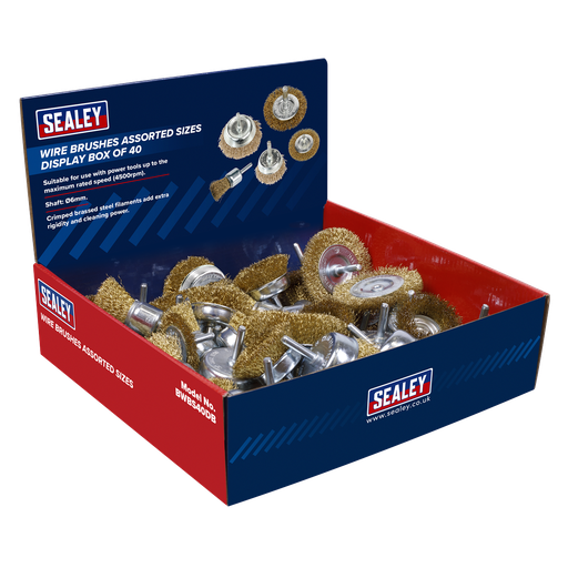 [BWBS40DB] Sealey Crimped Wire Brushes Assorted Sizes - Display Box of 40