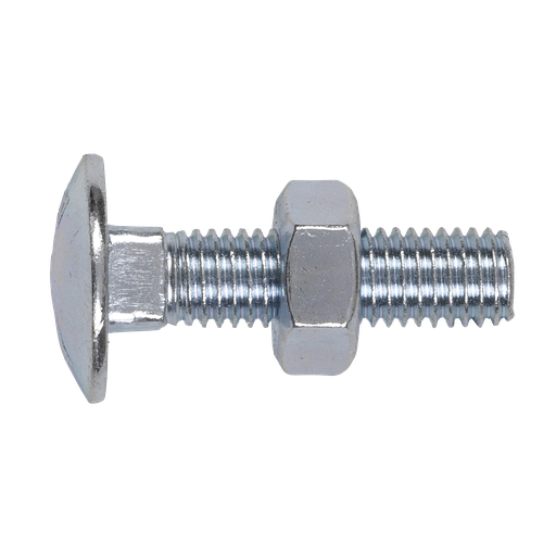 [CBN1040] Sealey Zinc Plated Coach Bolt & Nut M10 x 40mm, DIN 603 - Pack of 50