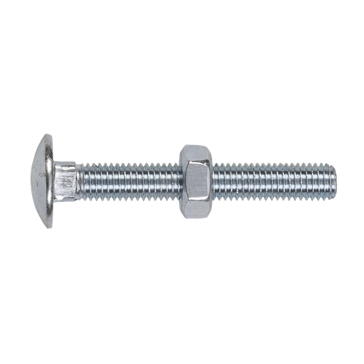 [CBN1075] Sealey Zinc Plated Coach Bolt & Nut M10 x 75mm, DIN 603 - Pack of 50