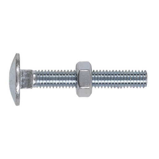[CBN640] Sealey Zinc Plated Coach Bolt & Nut M6 x 40mm, DIN 603 - Pack of 100