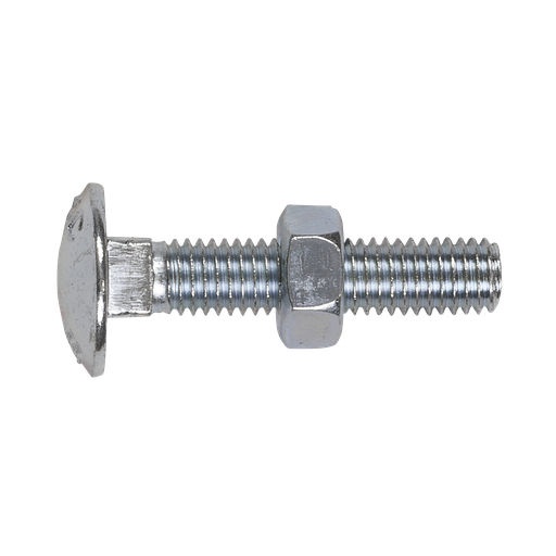 [CBN840] Sealey Zinc Plated Coach Bolt & Nut M8 x 40mm, DIN 603 - Pack of 50