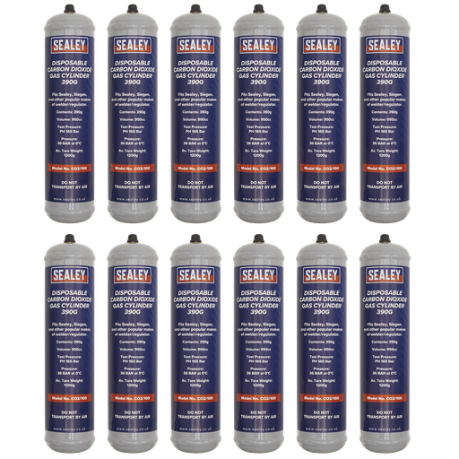 [CO2/100/12] Sealey Disposable Carbon Dioxide Gas Cylinder 390g - Box of 12