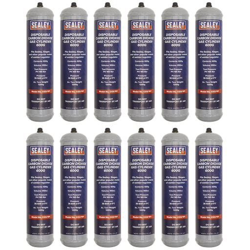 [CO2/101/12] Sealey Disposable Carbon Dioxide Gas Cylinder 600g - Box of 12