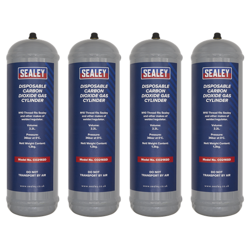[CO21KGD4] Sealey Disposable Carbon Dioxide Gas Cylinder 1.3kg - Pack of 4