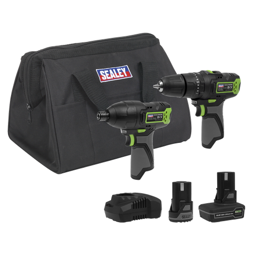 [CP108VCOMBO3] Sealey 2 x SV10.8 Series Cordless Combi Drill & Impact Driver Kit 10.8V - 2 Batteries