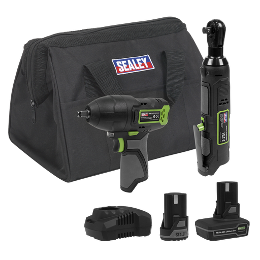 [CP108VCOMBO6] Sealey 2 x SV10.8 Series Cordless Impact Wrench & Ratchet Wrench Kit 10.8V - 2 Batteries