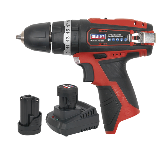[CP1201KIT] Sealey SV12 Series 10mm Cordless Combi Drill Kit 12V 1.5Ah - 2 Batteries