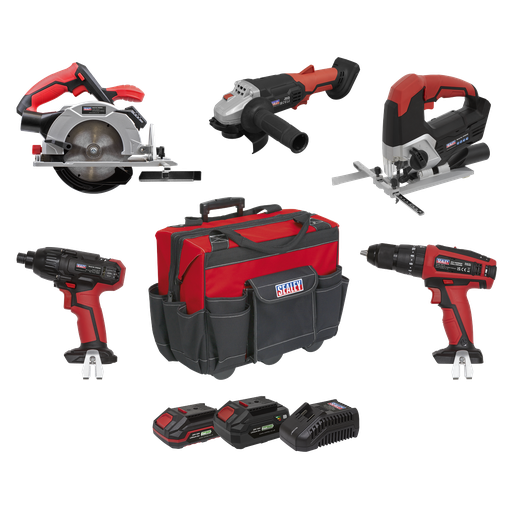 [CP20VCOMBO13] Sealey 5 x SV20 Series Cordless 5 Tool Combo Kit 20V - 2 Batteries