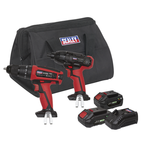 [CP20VDDCOMBO] Sealey 2 x SV20 Series Cordless 13mm Combi Drill & 1/4"Hex Drive Impact Driver Combo Kit 20V - 2 Batteries