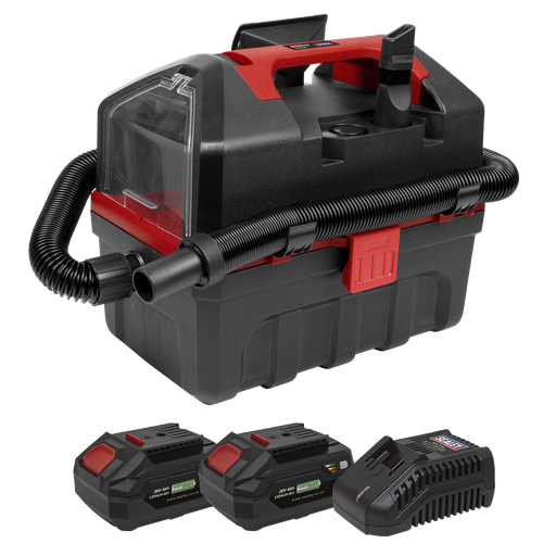 [CP20VWDVKIT] Sealey SV20 Series 10L Cordless Wet & Dry Vacuum Kit 20V 4Ah - 2 Batteries