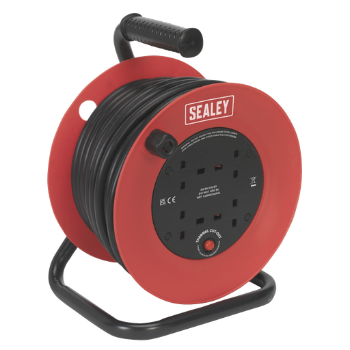 [CR22525] Sealey 25m Heavy-Duty Cable Reel with Thermal Trip 4 x 230V
