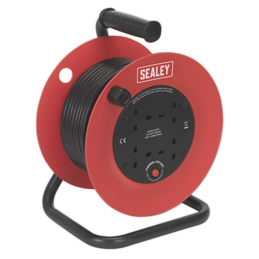 [CR25/1.5] Sealey 25m Heavy-Duty Cable Reel with Thermal Trip 4 x 230V