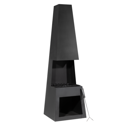 [DG107] Dellonda Outdoor Chiminea Fireplace Fire Pit Heater Firewood Storage Black Steel